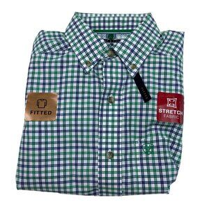 Ariat Pro Series Mens Fitted Stretch Button-Down Shirt XS Green & Blue Plaid New